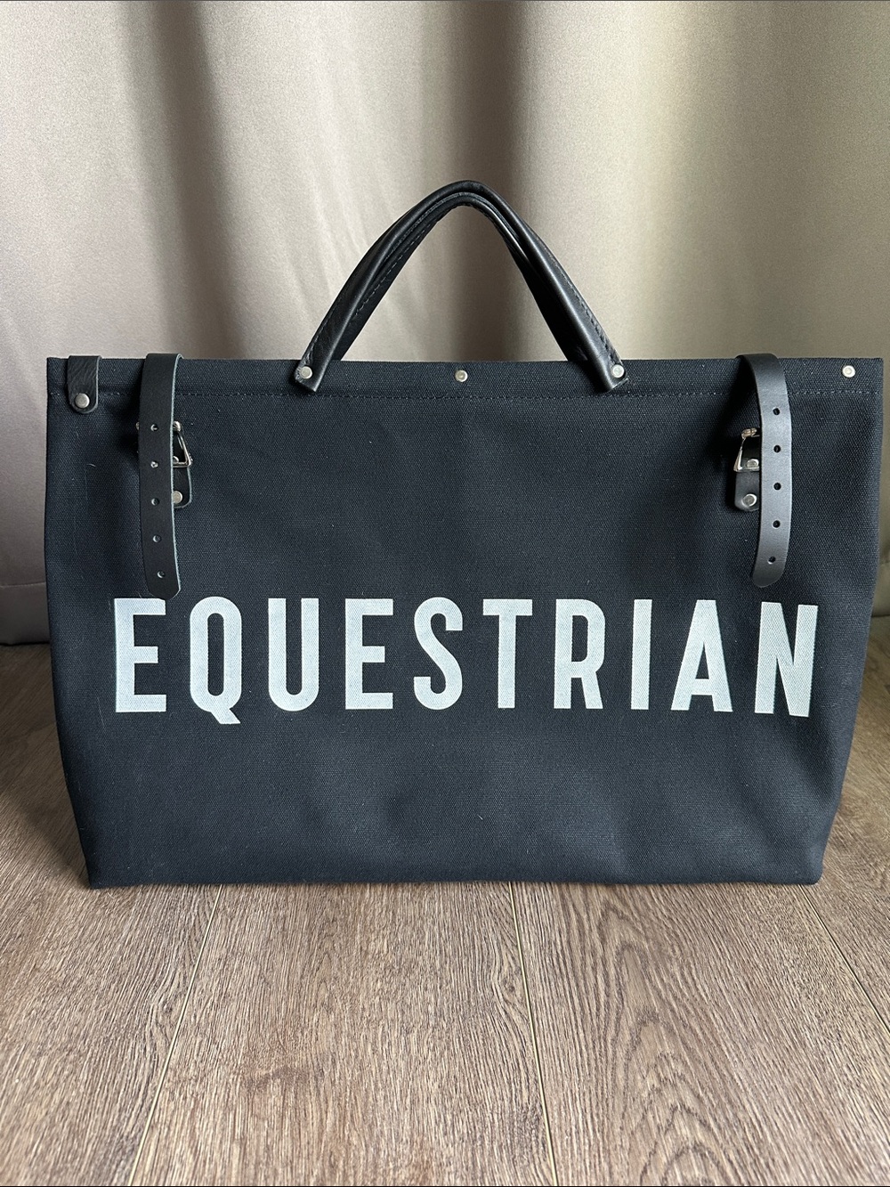 Equestrian Black Canvas Tote Bag